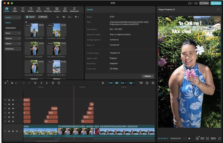 Capture d’écran du montage d’une vidéo dans un logiciel de montage